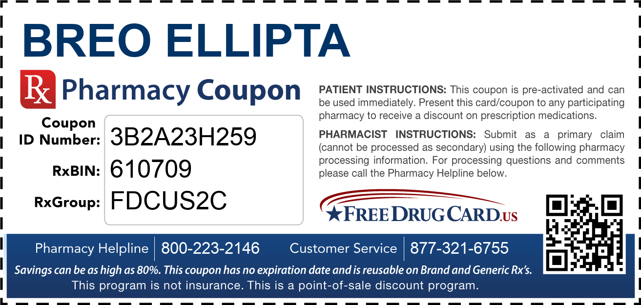 Breo Ellipta Coupon Free Prescription Savings at Pharmacies Nationwide