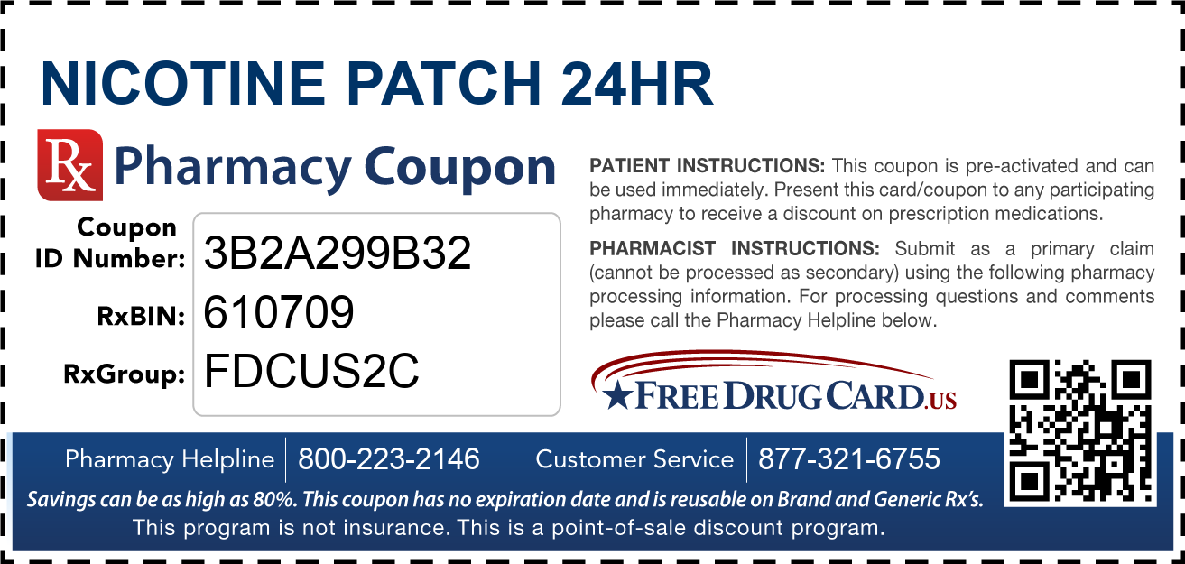 Nicotine Patch 24HR Coupon Free Prescription Savings at Pharmacies