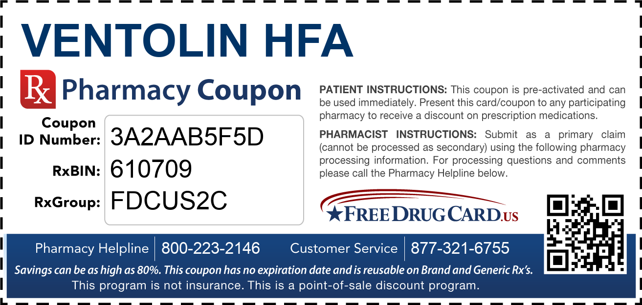 Ventolin HFA Coupon Free Prescription Savings at Pharmacies Nationwide