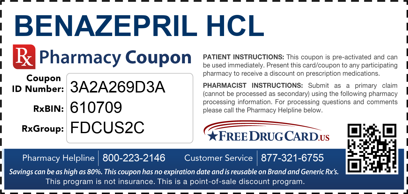 Discount Benazepril HCL Pharmacy Drug Coupon