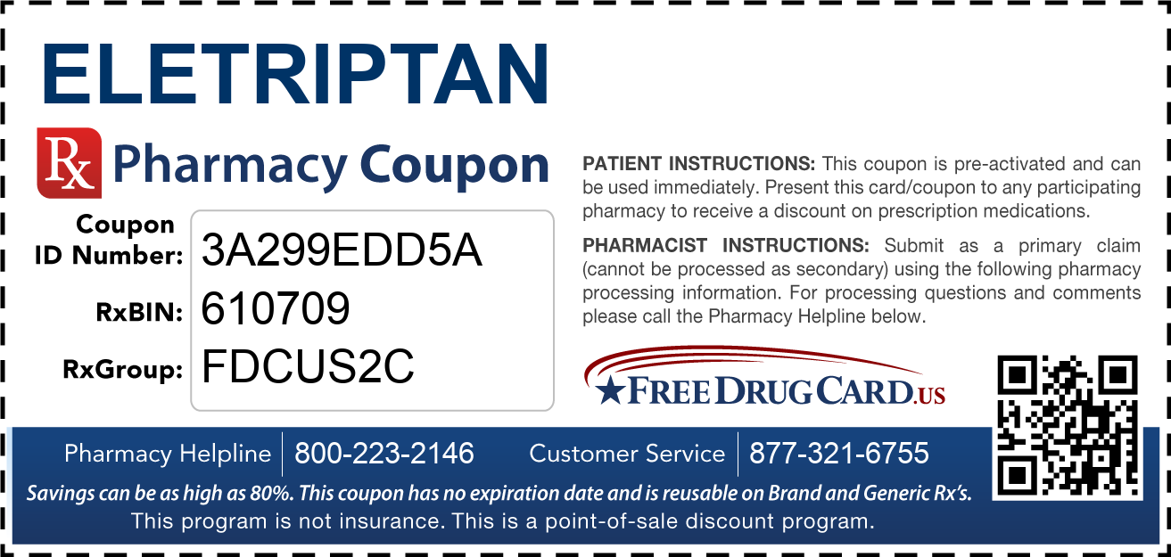 Discount Eletriptan Pharmacy Drug Coupon