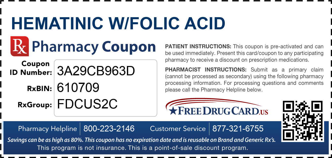 Discount Hematinic w/Folic Acid Pharmacy Drug Coupon