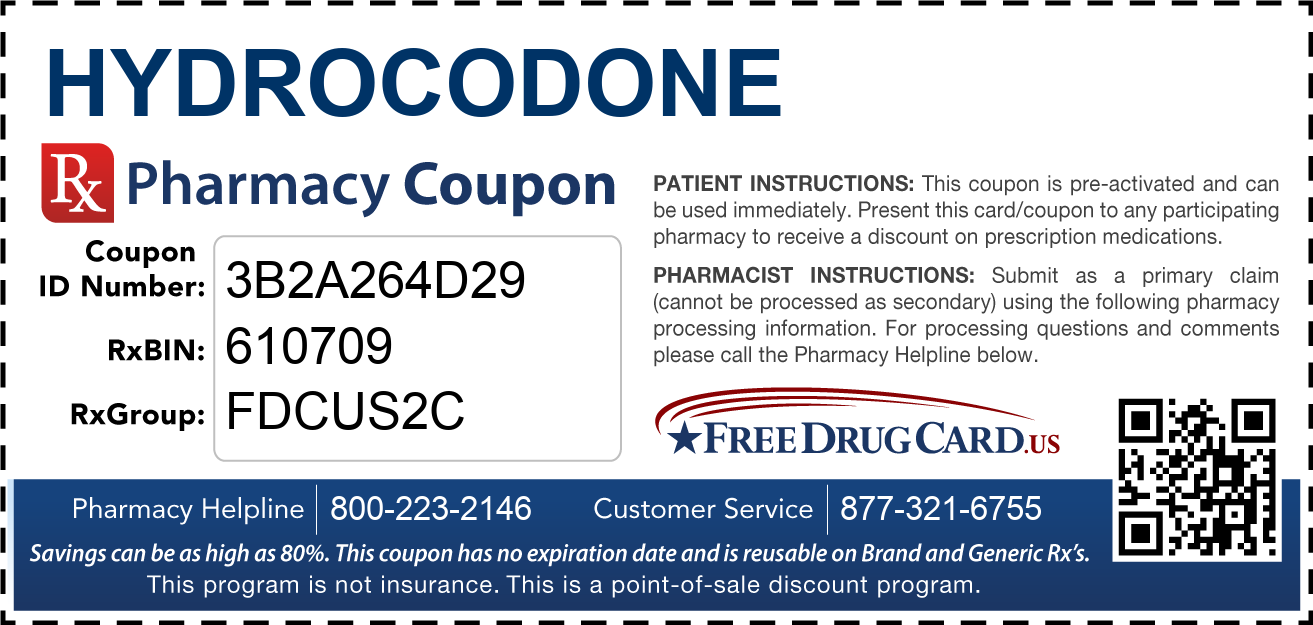 Hydrocodone Coupon Free Prescription Savings at Pharmacies