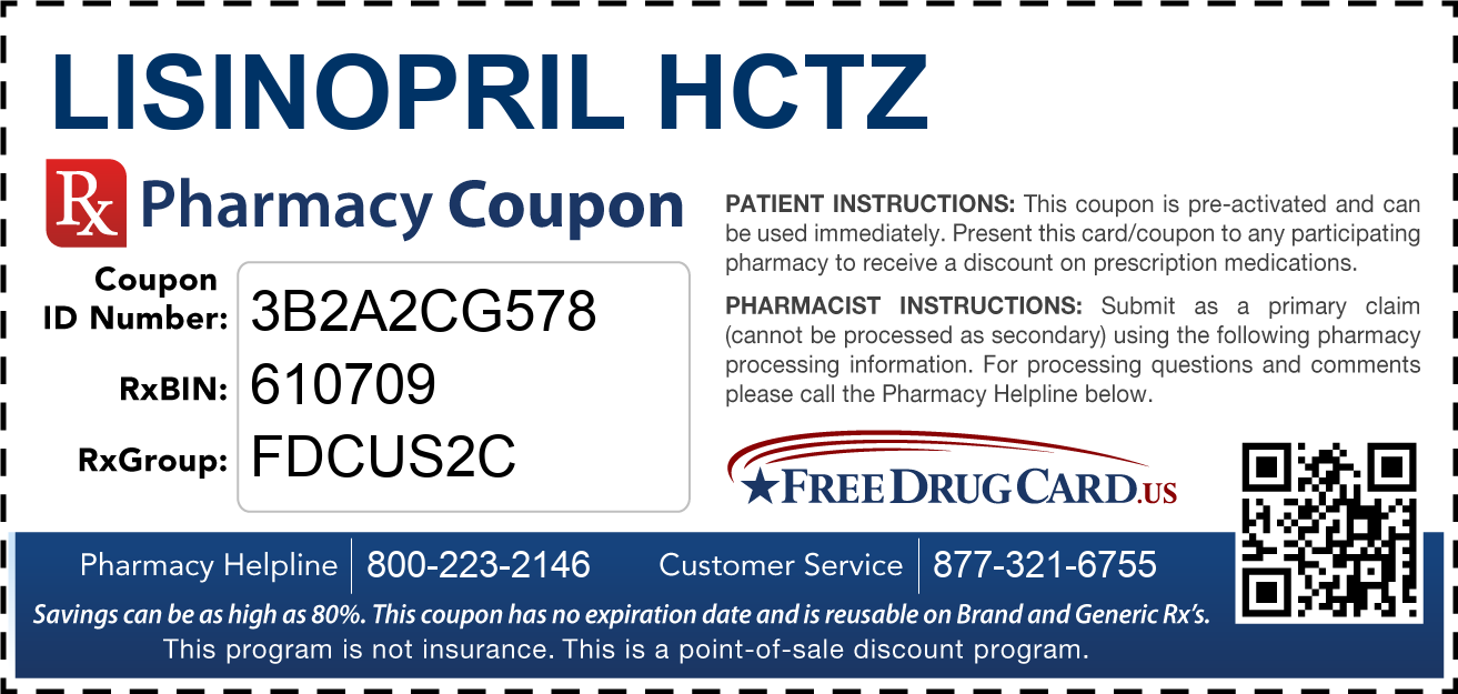 Lisinopril HCTZ Coupon Free Prescription Savings at Pharmacies