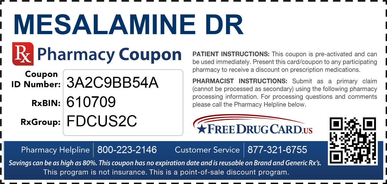Mesalamine Dr Coupon Free Prescription Savings at Pharmacies Nationwide