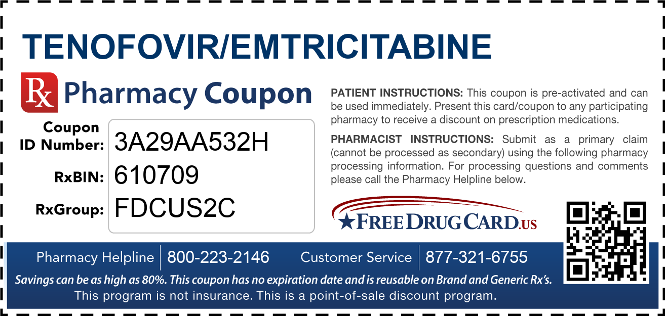 Discount Tenofovir/Emtricitabine Pharmacy Drug Coupon