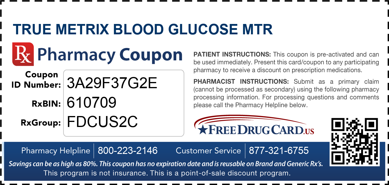 True Metrix Blood Glucose MTR Coupon Free Prescription Savings at